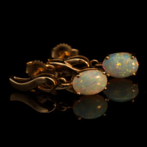 Yellow Gold Blue Green Yellow Orange Solid Australian Crystal Opal Earrings