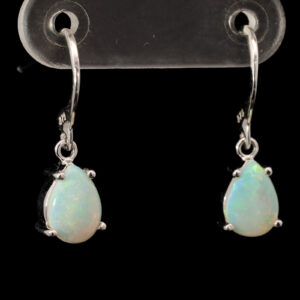 White Gold Blue Green Solid Australian Crystal Opal Earrings