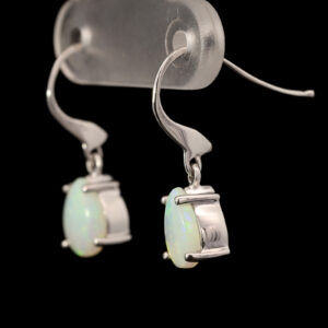 White Gold Blue Green Solid Australian Crystal Opal Earrings