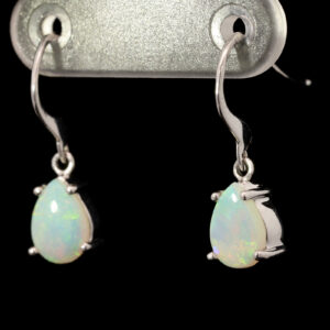 White Gold Blue Green Solid Australian Crystal Opal Earrings