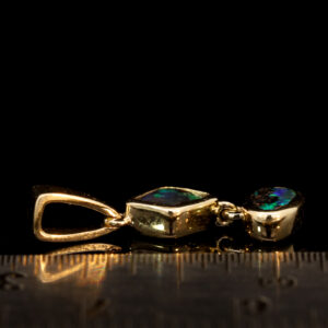 Yellow Gold Blue Green Red Solid Australian Boulder Opal Pendant Necklace