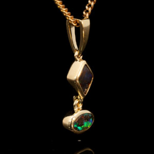 Yellow Gold Blue Green Red Solid Australian Boulder Opal Pendant Necklace