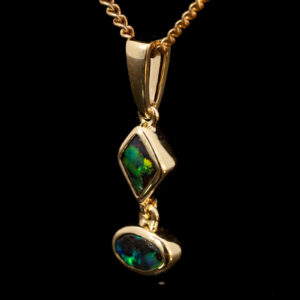 Yellow Gold Blue Green Red Solid Australian Boulder Opal Pendant Necklace