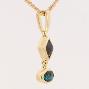 Yellow Gold Blue Green Red Solid Australian Boulder Opal Pendant Necklace