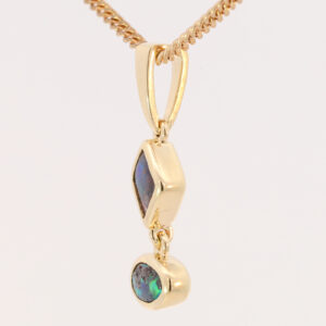 Yellow Gold Blue Green Red Solid Australian Boulder Opal Pendant Necklace