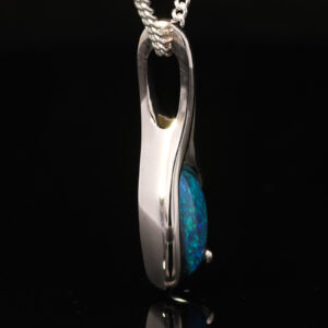 White Gold Blue Green Solid Australian Black Opal Pendant Necklace
