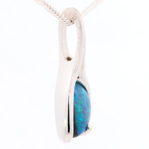 White Gold Blue Green Solid Australian Black Opal Pendant Necklace