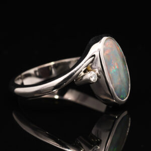 White Gold Blue Green Orange Red Solid Australian Semi Black Opal and Diamond Engagement Ring