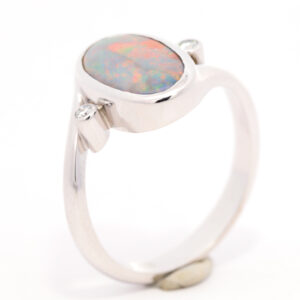 White Gold Blue Green Orange Red Solid Australian Semi Black Opal and Diamond Engagement Ring