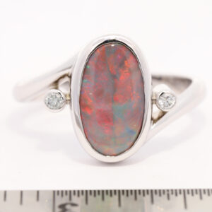 White Gold Blue Green Orange Red Solid Australian Semi Black Opal and Diamond Engagement Ring