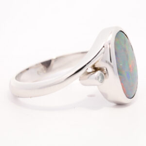 White Gold Blue Green Orange Red Solid Australian Semi Black Opal and Diamond Engagement Ring