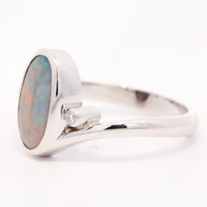 White Gold Blue Green Orange Red Solid Australian Semi Black Opal and Diamond Engagement Ring