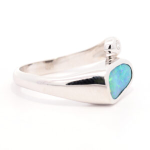 White Gold Blue Green Solid Australian Boulder Opal and Diamond Engagement Ring