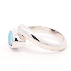 White Gold Blue Green Solid Australian Boulder Opal and Diamond Engagement Ring