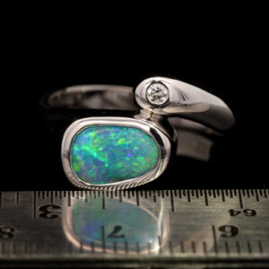White Gold Blue Green Solid Australian Boulder Opal and Diamond Engagement Ring