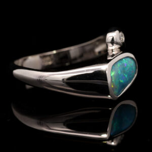 White Gold Blue Green Solid Australian Boulder Opal and Diamond Engagement Ring