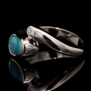 White Gold Blue Green Solid Australian Boulder Opal and Diamond Engagement Ring