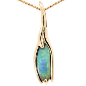 Yellow Gold Blue Green Yellow Solid Australian Boulder Opal Pendant Necklace