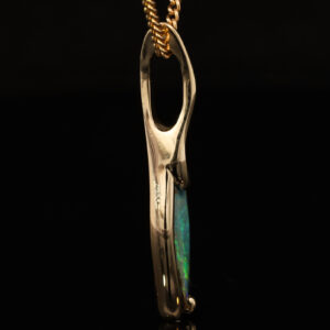 Yellow Gold Blue Green Yellow Solid Australian Boulder Opal Pendant Necklace