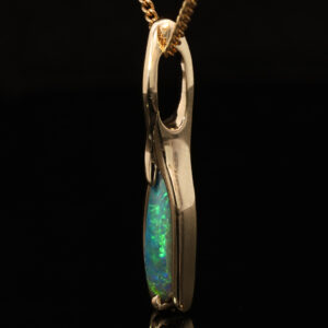 Yellow Gold Blue Green Yellow Solid Australian Boulder Opal Pendant Necklace