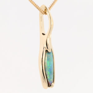 Yellow Gold Blue Green Yellow Solid Australian Boulder Opal Pendant Necklace