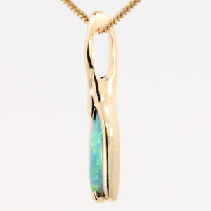 Yellow Gold Blue Green Yellow Solid Australian Boulder Opal Pendant Necklace