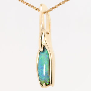 Yellow Gold Blue Green Yellow Solid Australian Boulder Opal Pendant Necklace