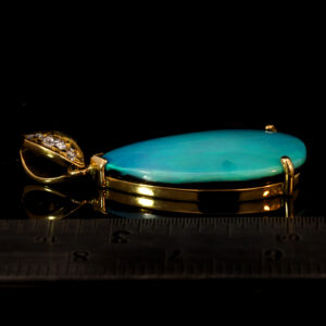 Yellow Gold Blue Green Solid Australian Black Opal and Diamond Pendant Necklace