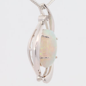 White Gold Blue Green Solid Australian Crystal Opal and Diamond Pendant Necklace