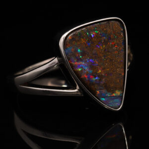 Sterling Silver Blue Green Yellow Orange Red Purple Solid Australian Boulder Opal Ring