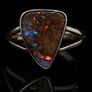 Sterling Silver Blue Green Yellow Orange Red Purple Solid Australian Boulder Opal Ring