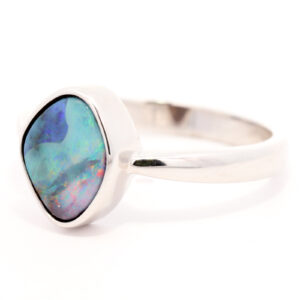 Sterling Silver Blue Green Orange Purple Solid Australian Boulder Opal Ring