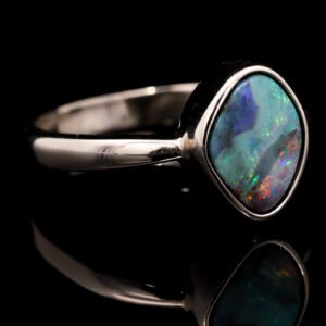 Sterling Silver Blue Green Orange Purple Solid Australian Boulder Opal Ring
