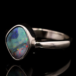 Sterling Silver Blue Green Orange Purple Solid Australian Boulder Opal Ring