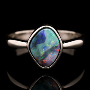 Sterling Silver Blue Green Orange Purple Solid Australian Boulder Opal Ring