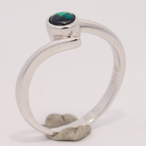 Sterling Silver Blue Green Solid Australian Black Opal Ring