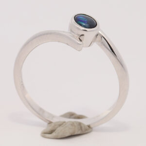 Sterling Silver Blue Green Solid Australian Black Opal Ring