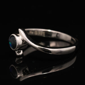Sterling Silver Blue Green Solid Australian Black Opal Ring
