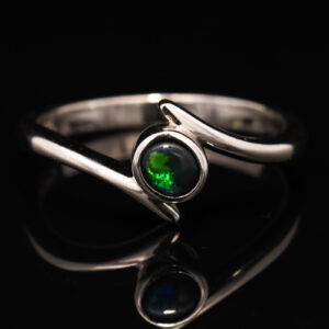 Sterling Silver Blue Green Solid Australian Black Opal Ring