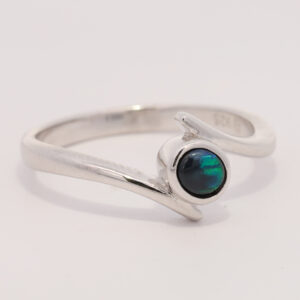 Sterling Silver Blue Green Solid Australian Black Opal Ring