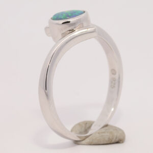 Sterling Silver Blue Green Solid Australian Black Opal Ring