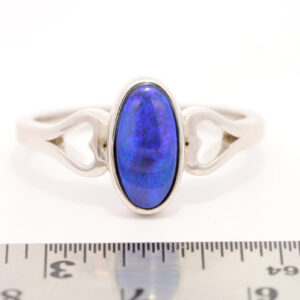 Sterling Silver Blue Purple Solid Australian Black Opal Ring