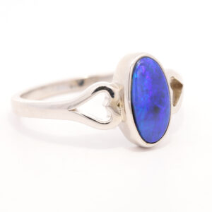 Sterling Silver Blue Purple Solid Australian Black Opal Ring