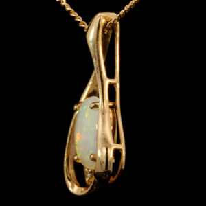 Yellow Gold Blue Green Yellow Orange Solid Australian Crystal Opal and Diamond Pendant Necklace