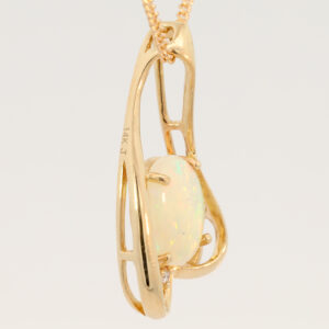 Yellow Gold Blue Green Yellow Orange Solid Australian Crystal Opal and Diamond Pendant Necklace