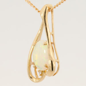 Yellow Gold Blue Green Yellow Orange Solid Australian Crystal Opal and Diamond Pendant Necklace