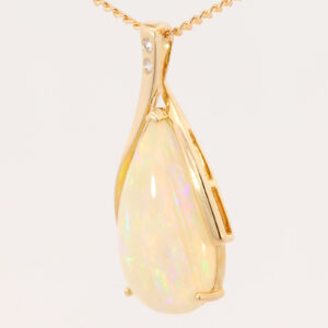 Yellow Gold Blue Green Yellow Orange Solid Australian Crystal Opal and Diamond Pendant Necklace