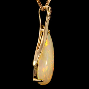 Yellow Gold Blue Green Yellow Orange Solid Australian Crystal Opal and Diamond Pendant Necklace