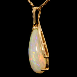 Yellow Gold Blue Green Yellow Orange Solid Australian Crystal Opal and Diamond Pendant Necklace