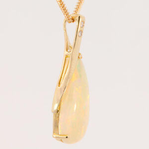 Yellow Gold Blue Green Yellow Orange Solid Australian Crystal Opal and Diamond Pendant Necklace